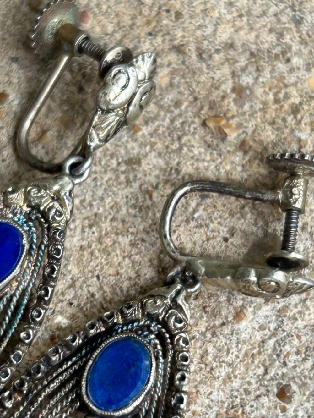 Vintage 835 Silver German Lapis Lazuli Earrings - Picture 6 of 7